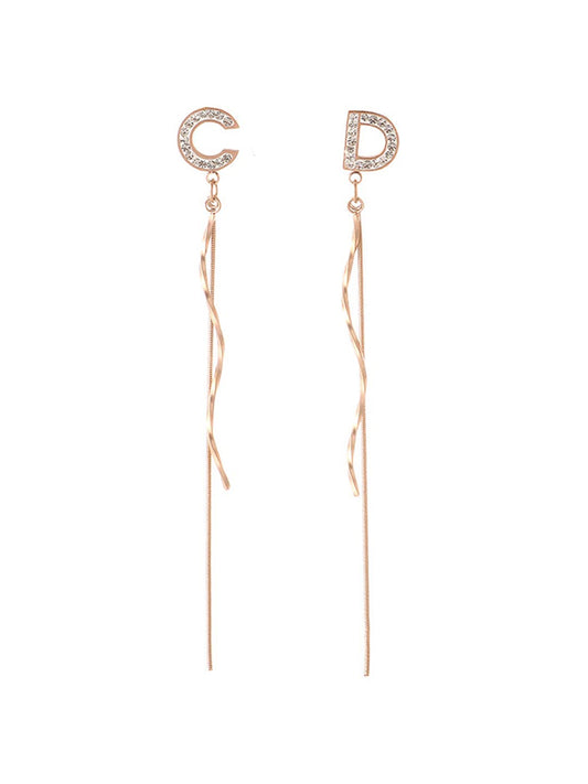 Yellow Chimes Danglers Earrings for Women Rose Gold Plated Stainless Steel C & D Letter Mismatched Danglers Earrings For Women and Girls