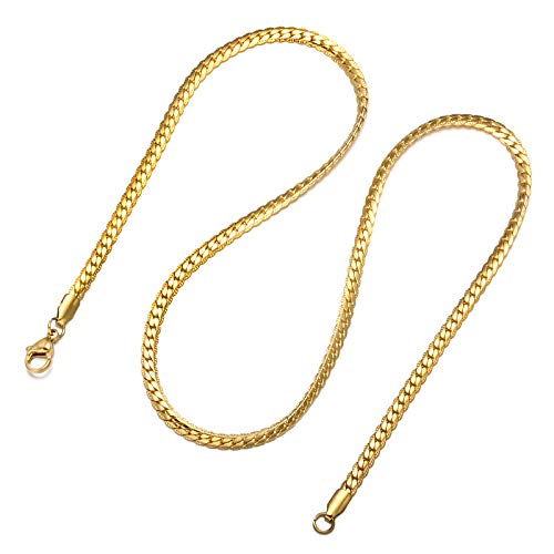 Yellow Chimes Trendy Classic Stainless Steel Flat Curb Chain 24 Inch Golden Necklace Gold Plated Chain for Men (Golden) (YCSSCH-FLATCURB-24-GL)