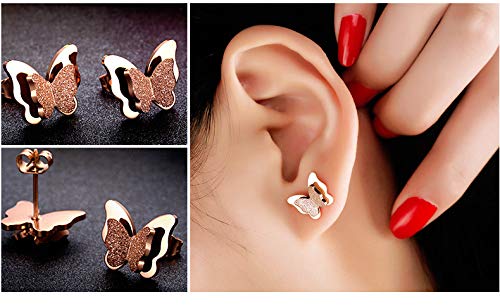 Yellow Chimes Stud Earrings for Women Charming Dual Butterfly Surgical Steel 18K Real Rose Gold Plated Stud Earrings for Girls and Women