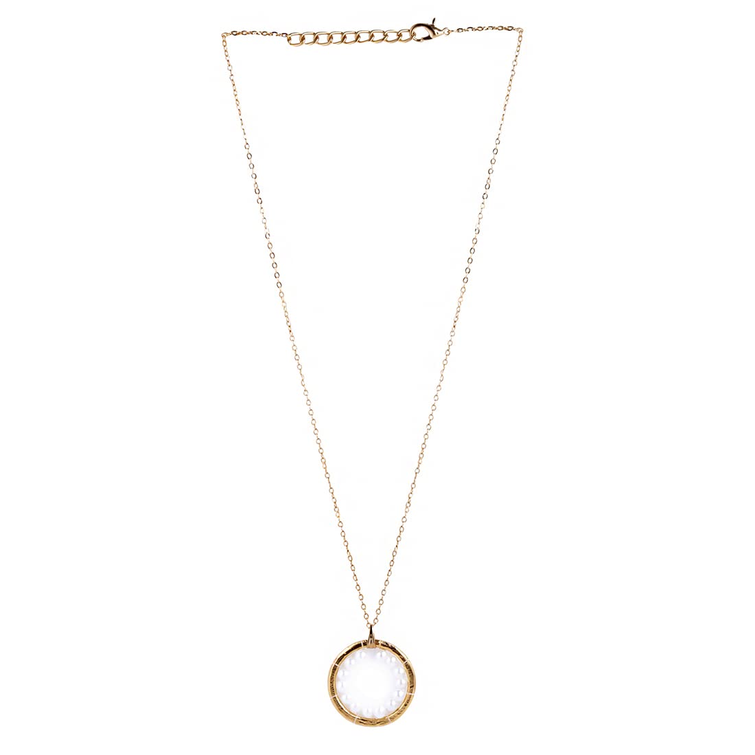 Yellow Chimes Chain Pendant for Women Pearl Circle Pendant Necklace with Adjustable Chain Gold Plated Pendant for Women and Girls.