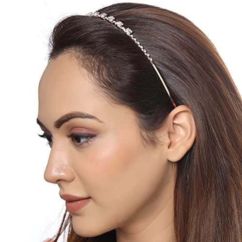 Kairangi Hair Band for Girls & Women Hairband for Women Head Band Bridal Crystal Headpeice Hairband for Women Birthday Gift for Women & Girls (Rosegold Hair Band)