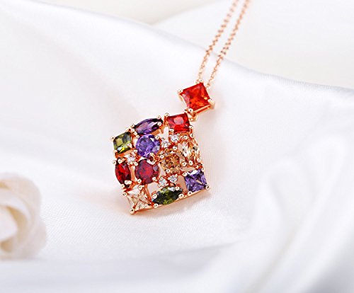 Yellow Chimes Multi-Color Sparkling Square Swiss Cubic Zirconia 18K Gold Plated Pendant for Girls and Women