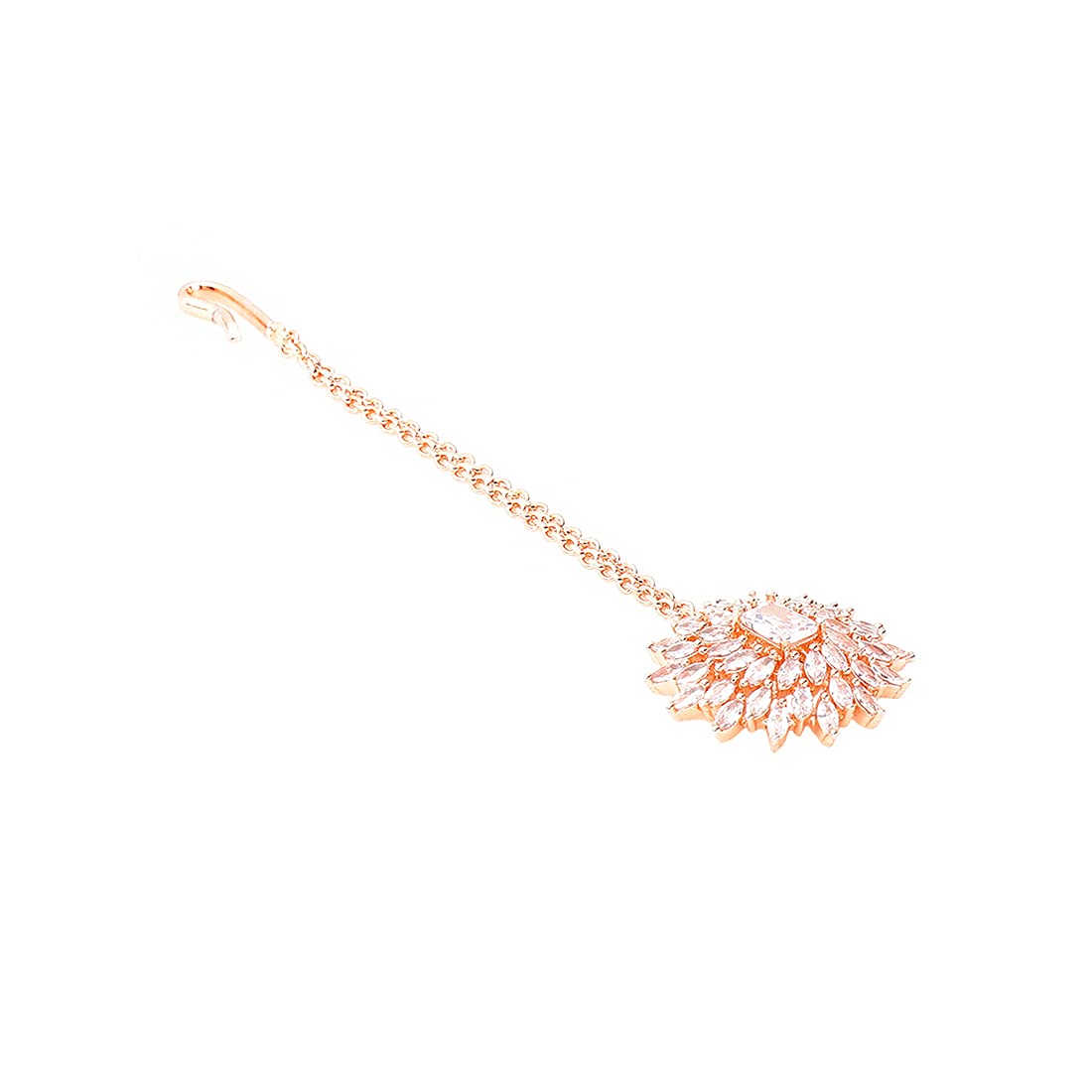 Yellow Chimes American Diamond Maang Tikka for Women Rosegold Plated High Grade Authentic White AD Jewellery Maang Tikka for Women and Girls