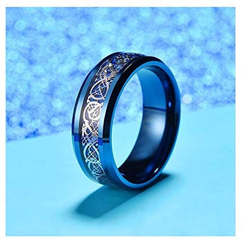 Yellow Chimes Rings for Men Combo of 2 PCs Dragon Celtic Inlay Shiny Polished Smooth Finised Titanium Steel band Rings for Men and Boys.