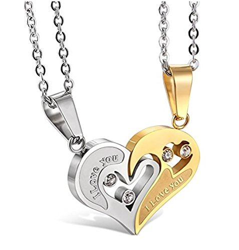 Yellow Chimes Pendant for Girls and Boys Couple Necklace Gifts Couple Pendant | Valentine Special Joining Love Heart Couple Pendants Locket for Couples | Gift for Girlfriend | Valentine Gift for Girls