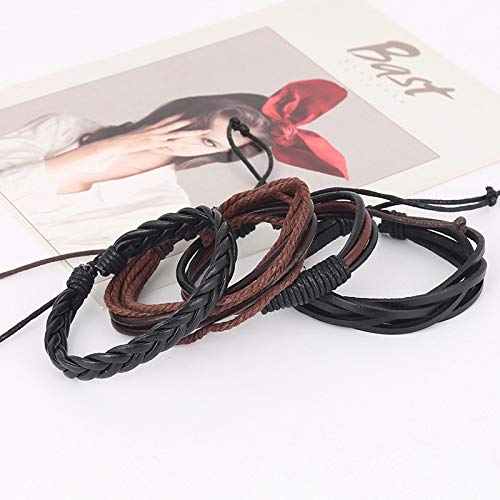 Yellow Chimes Combo Leather Wraps Casual Latest Trend Multi Strand Wrist Bracelets for Men and Women (Unisex) (4 Pcs Brown Leather Bracelet)