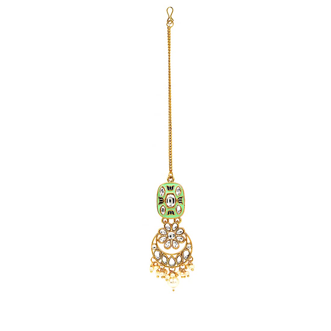 Yellow Chimes Traditional Jewellery Set for Women Kundan Green Beads Jewellery Set Ethnic Gold Plated Choker Necklace Set with Maang Tikka for Women and Girls.