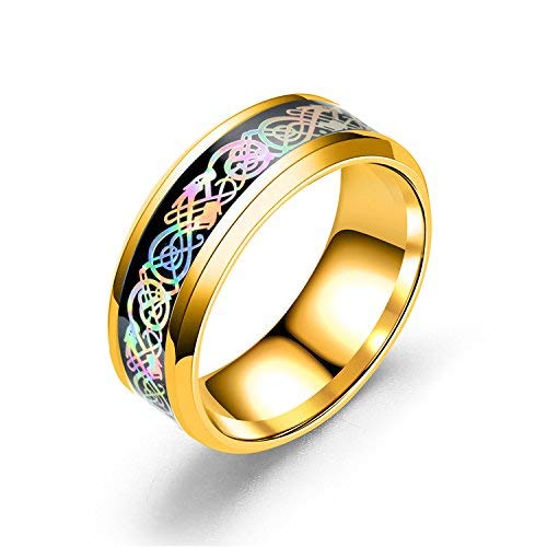 Yellow Chimes Rings for Men Combo of 2 PCs Dragon Celtic Inlay Polish Finish Titanium Steel Rings for Men and Boys.