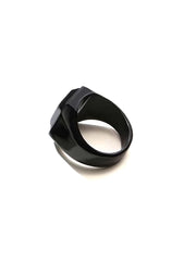 Yellow Chimes Rings for Men Stainless Steel Black Ring Square Shaped Crystal Black Steel Ring for Men and Boys.