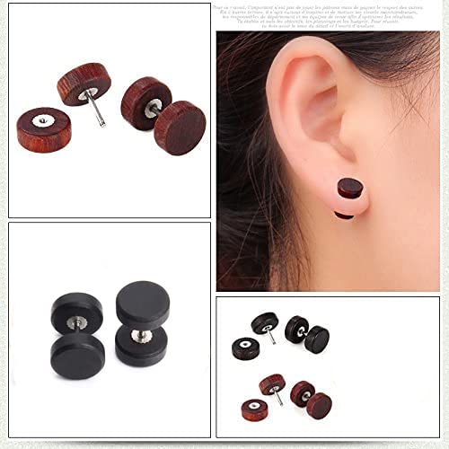 Yellow Chimes Combo of 2 Pairs Black Brown Natural Wood Stud Earrings for Men and Women, Medium (Model: YCFJER-454WOD-C-MC)