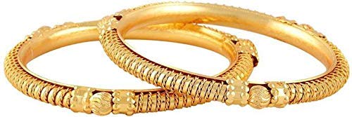 Yellow Chimes 2 PCS Exclusive Delicate Antique Hand Crafted Gold Plated Traditional Bangles for Women and Girls (2.8)