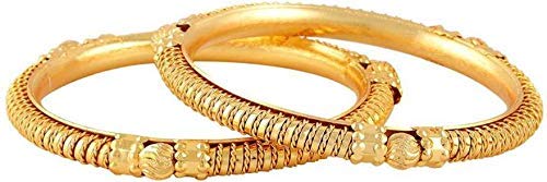 Yellow Chimes 2 PCS Exclusive Delicate Antique Hand Crafted Gold Plated Traditional Bangles for Women and Girls (2.6)