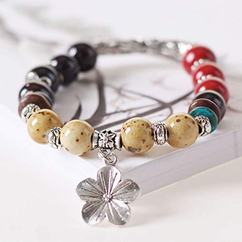 Yellow Chimes Beads Bracelet for Women Girls Natural Ceramic Beads Floral Blossom Charm Stretchable Braceler for Women and Girl's