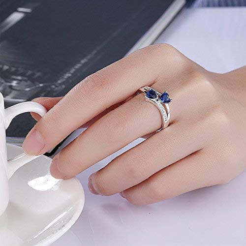 Yellow Chimes Rings for Women Valentines Gift Set of Dual Heart Blue and White Stoned Silver Plated Crystal Ring in Red Velvet Rose Ring Box for Women and Girls