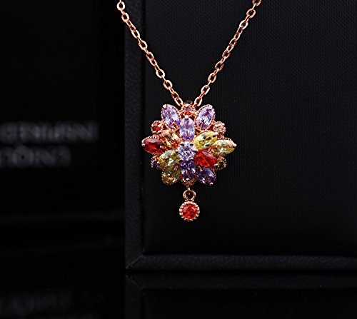 Yellow Chimes Crystal Chain Pendant for Women Double Flower Swiss Cubic Zircon 18K RoseGold Plated Chain Pendant for Women and Girls