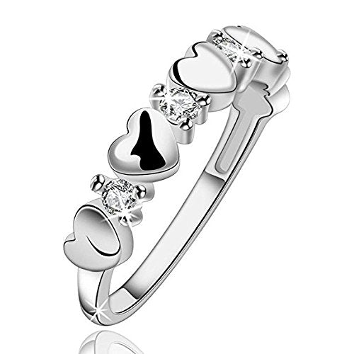 Hearts Full of Love Austrian Crystal Sterling Silver Plated Designer Ring for Girls by YELLOW CHIMES