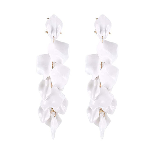 Yellow Chimes Elegant Latest Fashion Gold Plated White Colour Flower Petals Design Dangler Earrings for Women and Girls, Medium (Model Number: YCFJER-PETLDNG-WH)