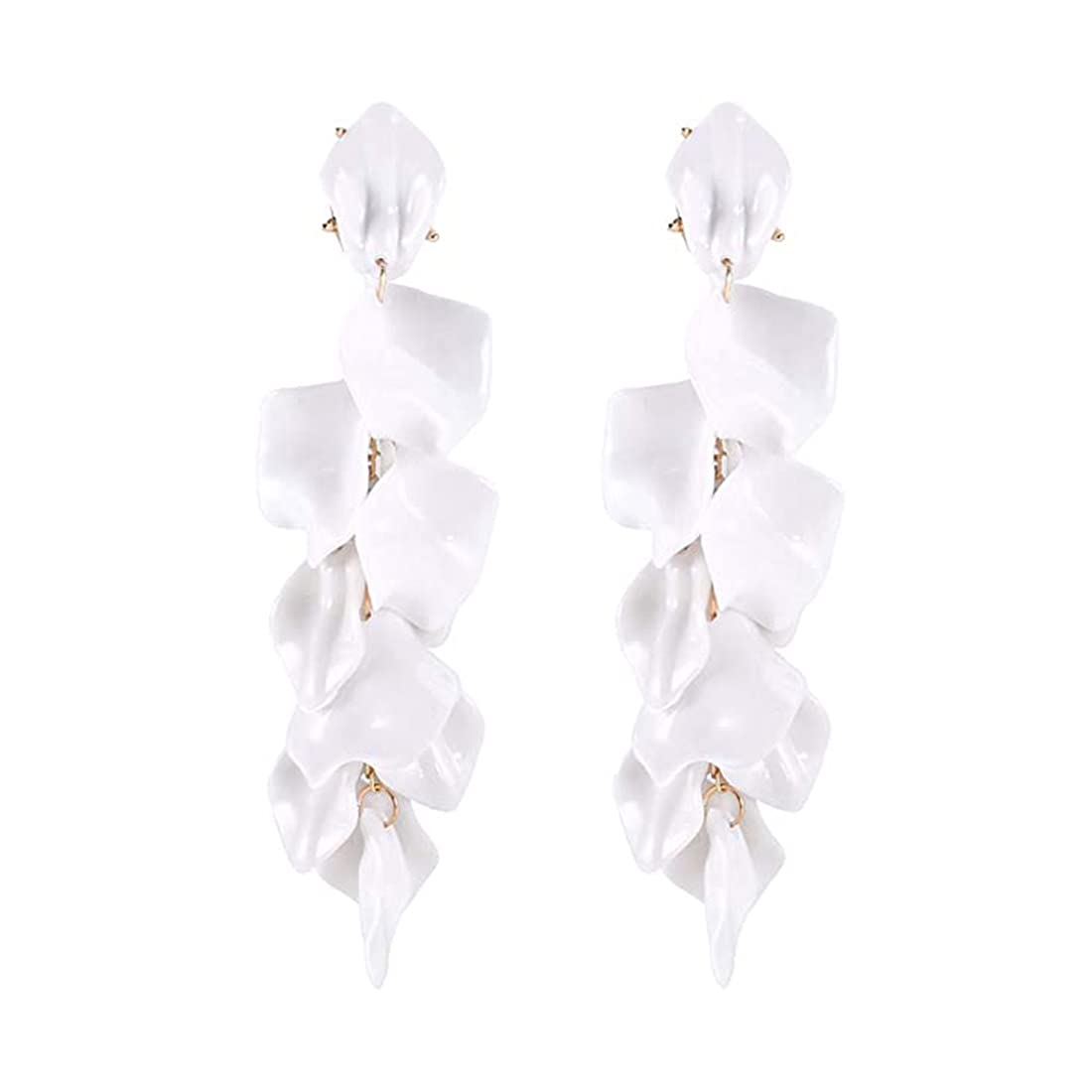 Yellow Chimes Elegant Latest Fashion Gold Plated White Colour Flower Petals Design Dangler Earrings for Women and Girls, Medium (Model Number: YCFJER-PETLDNG-WH)