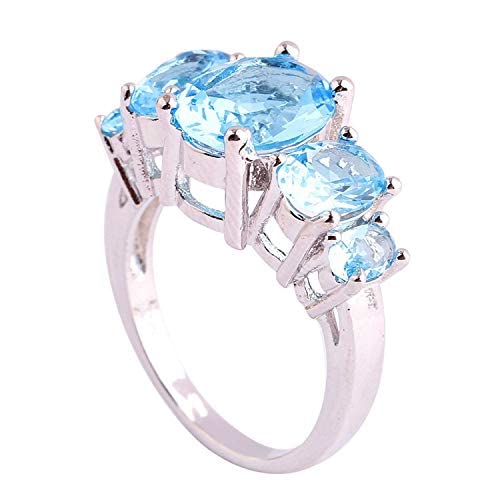 Yellow Chimes Rings for Women Elegant Sparkling Blue Topaz Ring Silver Plated Engagement Style Crystal Ring for Women and Girls(US 7)