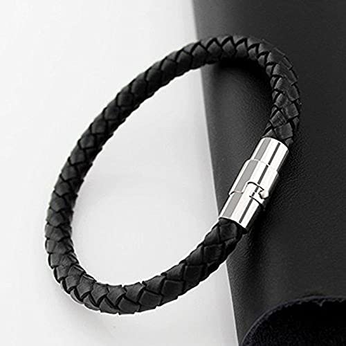 Yellow Chimes Leather Bracelet for Men Handcrafted Braided Black Leather Wrist Band Bracelet for Men and Boys