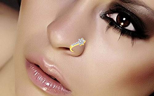 Yellow Chimes A5 Grade American Diamond Traditional Gold Plated Without Piercing Combo Nose Pins for Women & Girls