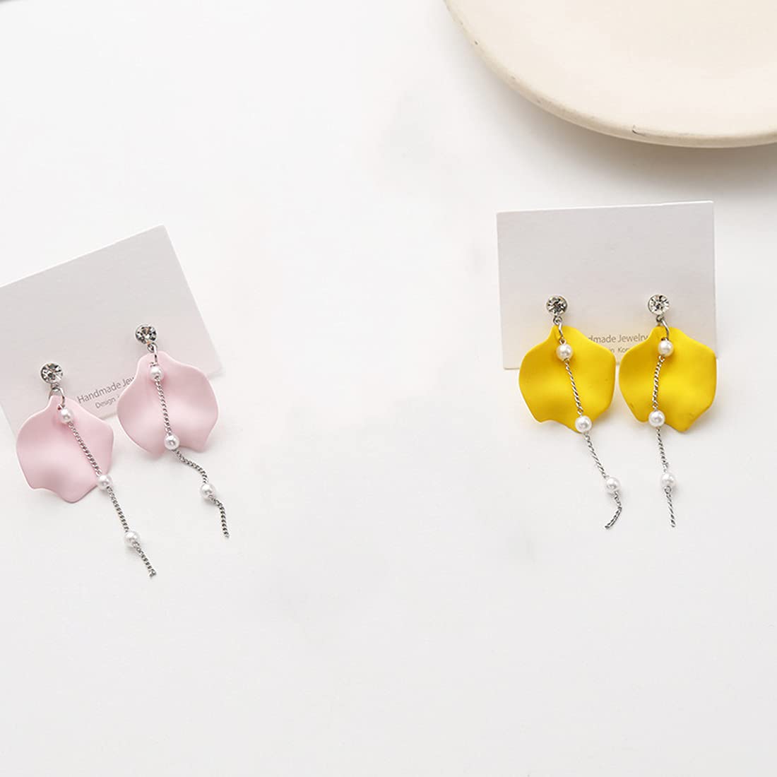 Yellow Chimes Elegant Latest Fashion Combo of Two Pairs Silver Plated Yellow and Pink Colour Single Flower Petal Design Drop Earrings for Women and Girls, Multicolor, Medium (YCFJER-SNGPT-C-YLPK)