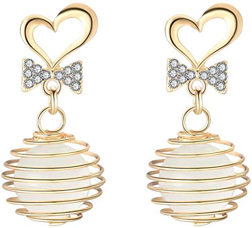 Yelow Chimes Luxurias Edition Collection Heart Shaped Pearl Crystal Ball Plushy Drop Earrings For Women