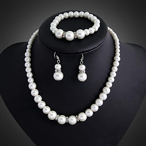 Yellow Chimes White Pearl Necklace Set with Bracelet & Earrings Pearl Jewellery Set for Women (Silver,White) (YCFJNS-221PERL-WH)