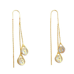 Yellow Chimes Earrings For Women Gold Toned Crystal Studded Tear Drop Shape Chain Tassel Dangler Earrings For Women and Girls