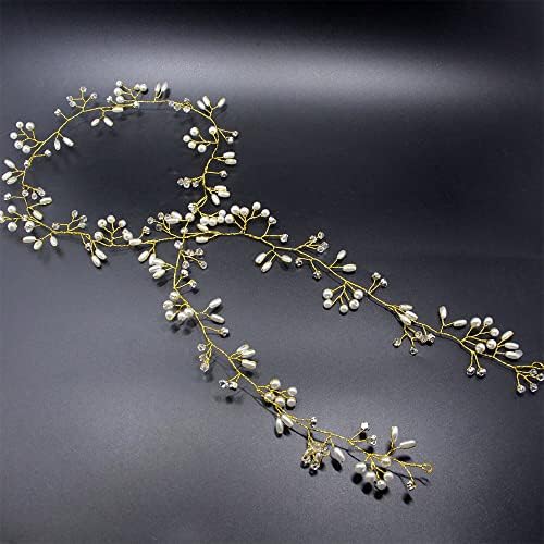 Kairangi Bridal Hair Vine for Women and Girls Bridal Hair Accessories for Wedding Golden Headband Hair Accessories Wedding Jewellery for Women Pearl Bridal Wedding Head band Hair Vine for Girls