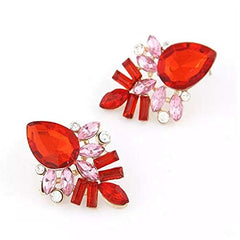 Yellow Chimes Classic Sparkling Leaf's Crystal Gold Plated Stud Earrings for Women and Girl's