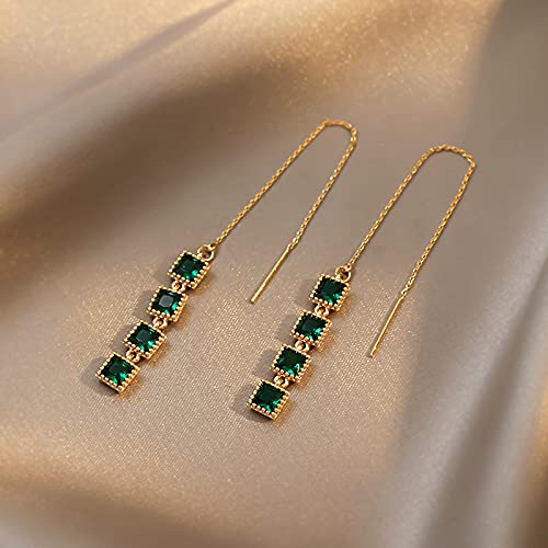 Yellow Chimes Earrings for Women and Girls Fashion Green Crystal Threader Earrings | Gold Plated Western Style Long Chain Earrings | Birthday Gift for Girls & Women Anniversary Gift for Wife