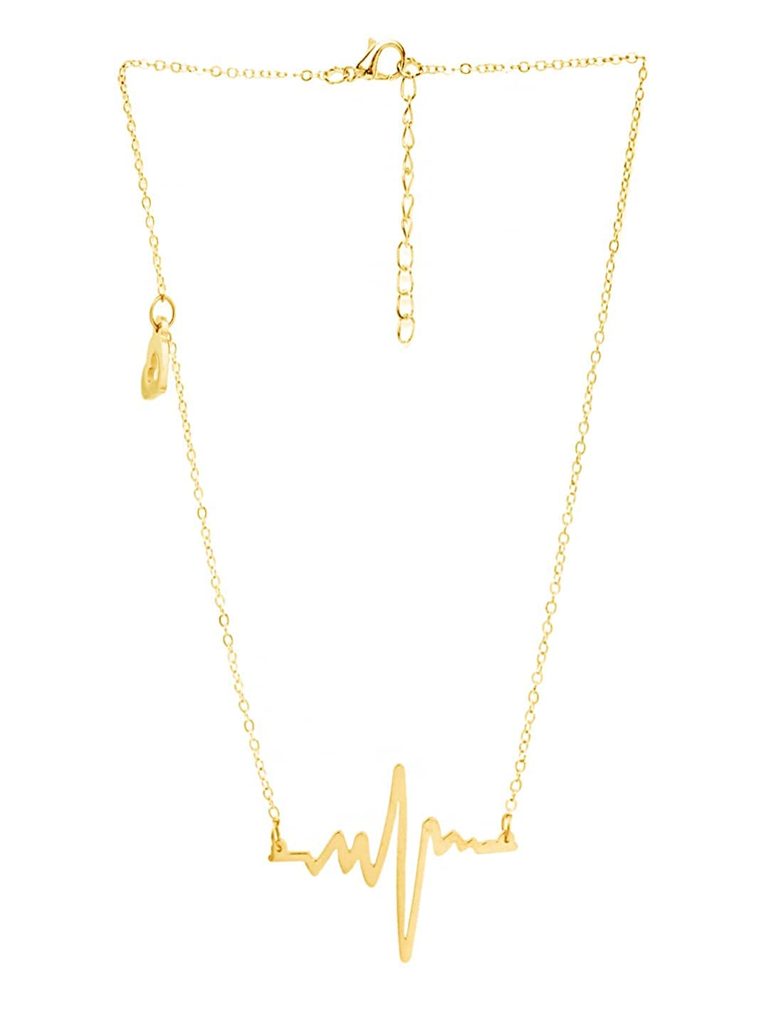 Yellow Chimes Necklace for Women and Girls Heart Pendant Necklace for Women | Gold Plated Valentines Special Love Heartbeat Chain Necklace | Birthday Gift for girls and women Anniversary Gift for Wife