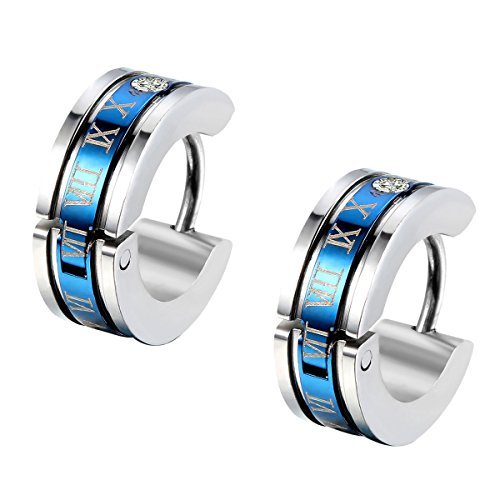 Yellow Chimes Hoop Earrings for Men Roman Numbers Western Style 316L Stainless Steel Blue Hoop Earrings for Men and Women