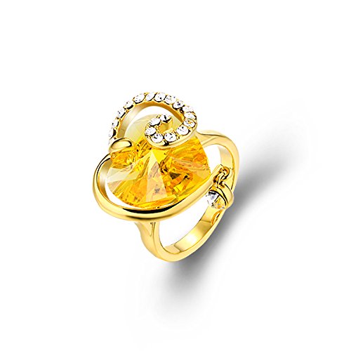 Yellow Chimes Crystals from Swarovski Golden Heart Crystal Dazzling Ring for Women. a Beautiful Golden Heart to Present