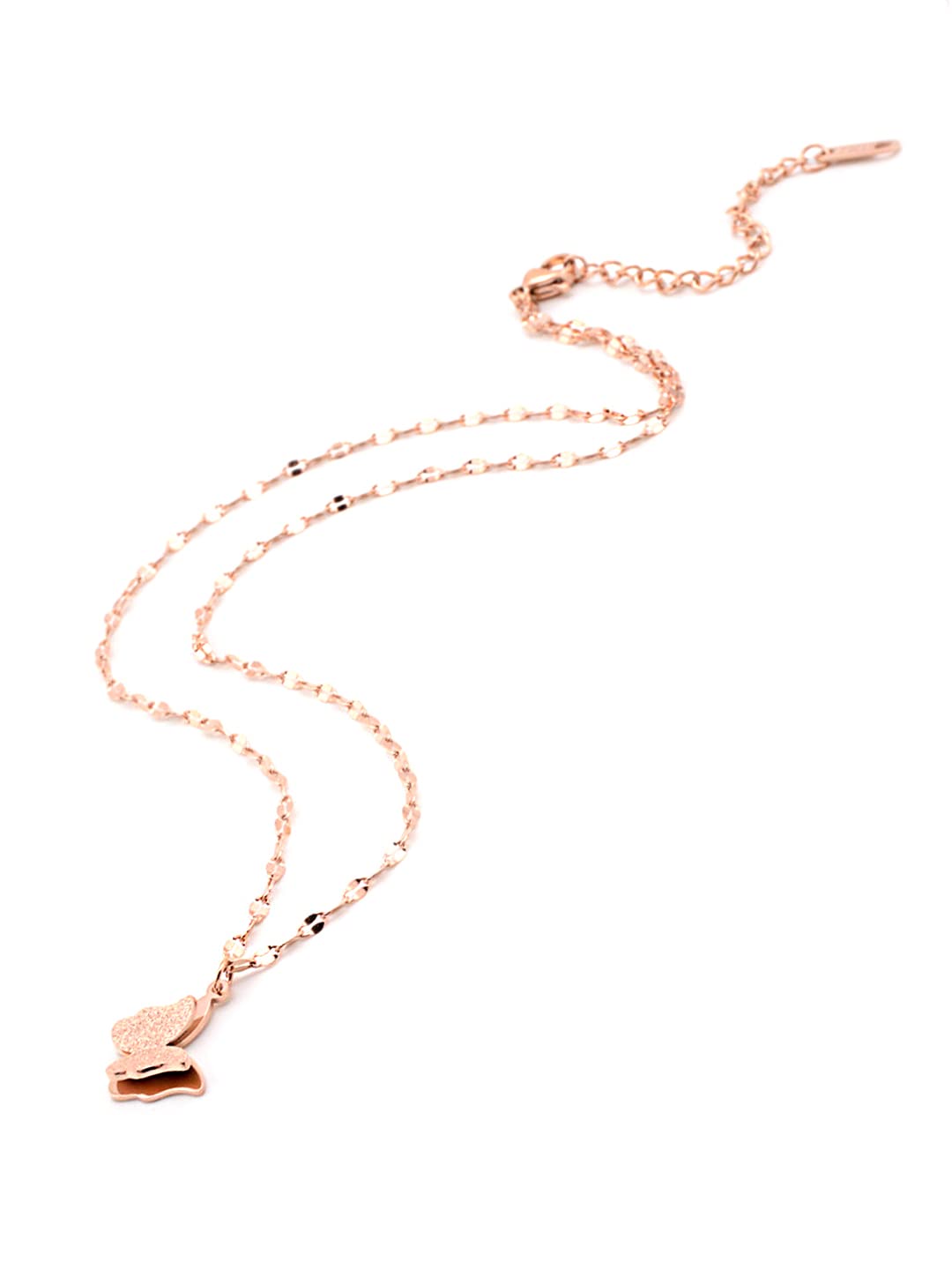 Yellow Chimes Butterfly Pendant for Women Statement Style Rose Gold Plated Butterfly Charm Chain Pendant Necklace for Women and Girls.