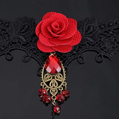 Yellow Chimes Designer Collection Gothic Red Black Rose Lace Hand Harness with Adjustable Finger Ring Charm Bracelet for Women and Girls