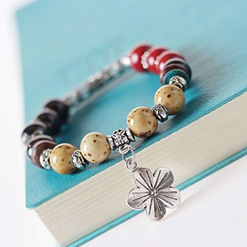 Yellow Chimes Beads Bracelet for Women Girls Natural Ceramic Beads Floral Blossom Charm Stretchable Braceler for Women and Girl's