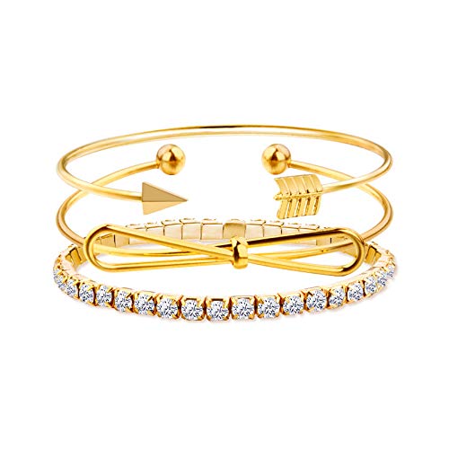 Yellow Chimes Trendy 3 Pcs Combo Infinity Crystal Multilayer Charm Gold Plated Adjustable Kada Bracelet For Women and Girls