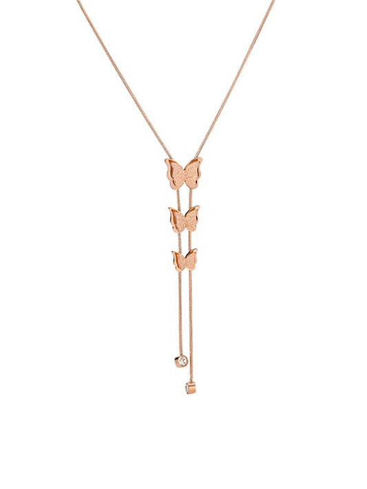 Yellow Chimes Butterfly Pendant for Women Stainless Steel Rose Gold-Plated Butterfly Chain Pendant Necklace For Women and Girls.