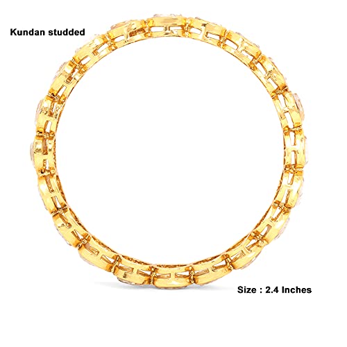 Yellow Chimes Classic Design White Kundan Studded 4 PCs Traditional Gold Plated Bangles Set for Women and Girls (2.6)