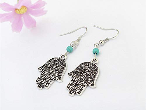 Yellow Chimes Oxidised Silver Hamsa Hand Drop Earrings for Girls and Women