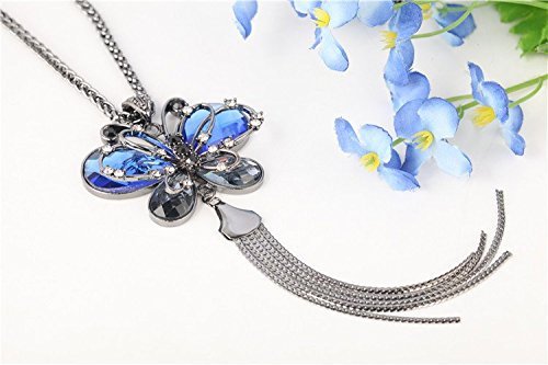 Yellow Chimes Long Chain Necklace for Women Butterfly Pendant Adorable Blue Crystal Chain Pendant Necklace for Women and Girls