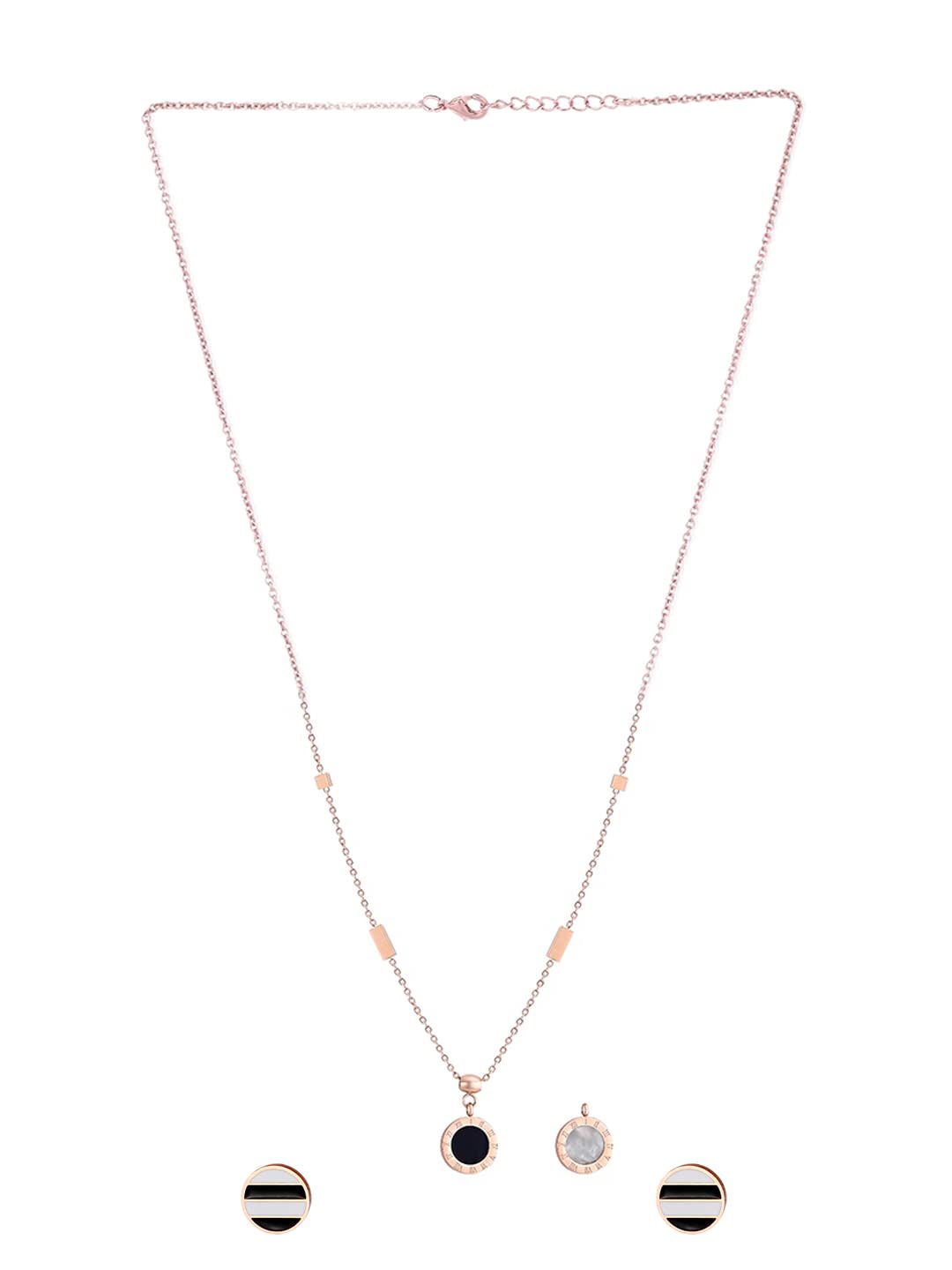 Yellow Chimes Pendant Set for Women Rose Gold Pendant Set Stainless Steel Interwined Crystal Rings Pendant With Drop Earrings Set For Women and Girls.