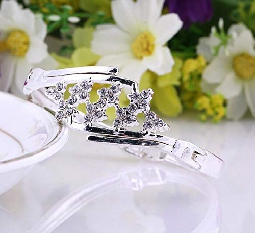 Yellow Chimes A5 Grade Flower Crystal Studded Silver Plated Cuff Btacelet for Wome and Girl's