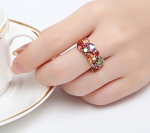 Yellow Chimes Rings for Women Multicolor Swiss Cubic Zircon Ring Flowerets Vine 18K Rose Gold Plated Adjustable Ring for Women and Girls.