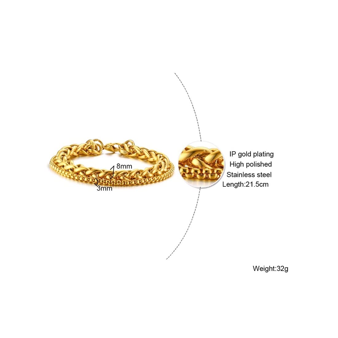 Yellow Chimes Bracelet for Men Stainless Steel Double Layer Figaro Golden Chain Bracelet for Men and Boys
