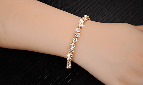 Yellow Chimes Valentine Gift for Girls Bracelet for Women and Girls | White Crystal Bracelets for Women Gold Toned Cubic Zircon Bracelet | Birthday Gift for Girls & Women Anniversary Gift for Wife