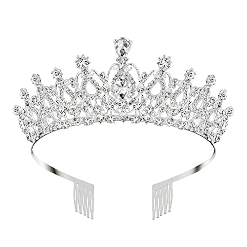 Yellow Chimes Tiara for Women and Girls Silver Crown for Women White Crystal Studded Bridal Wedding Crown Tiaras for Women and Girls Gift For Women & Girls