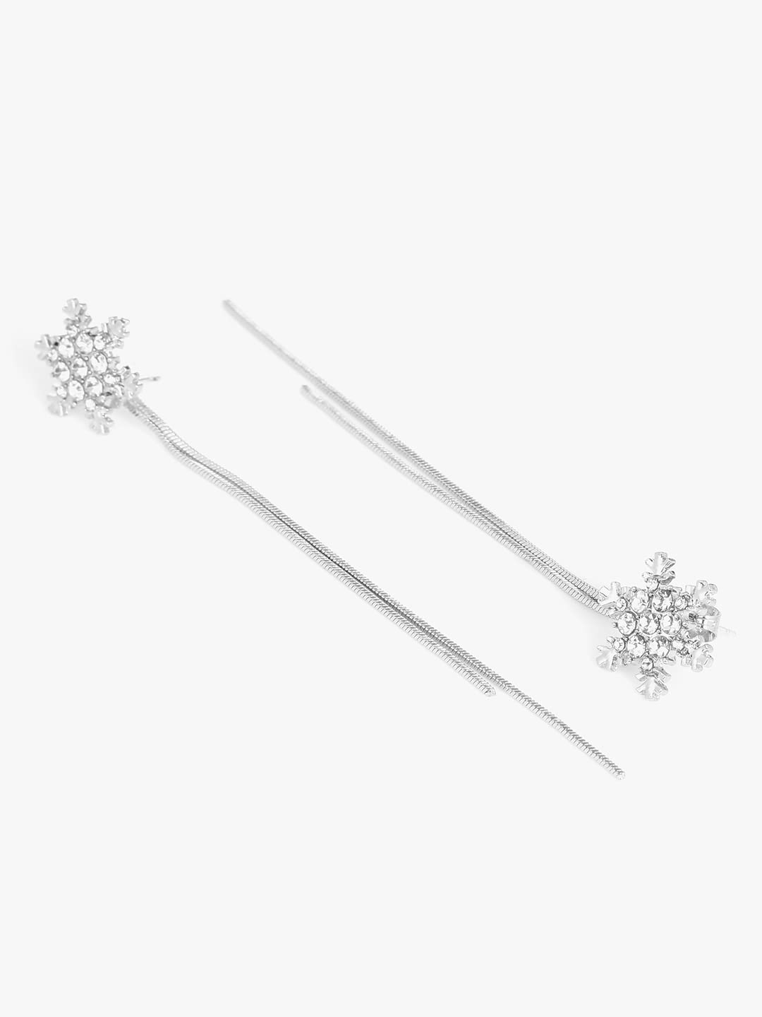 Yellow Chimes Earrings For Women & Girls | Fashion White Crystal Dangler | Silver Tone Earring | Snowflake Over Long Chain Danglers Earrings | Birthday & Anniversary Gift